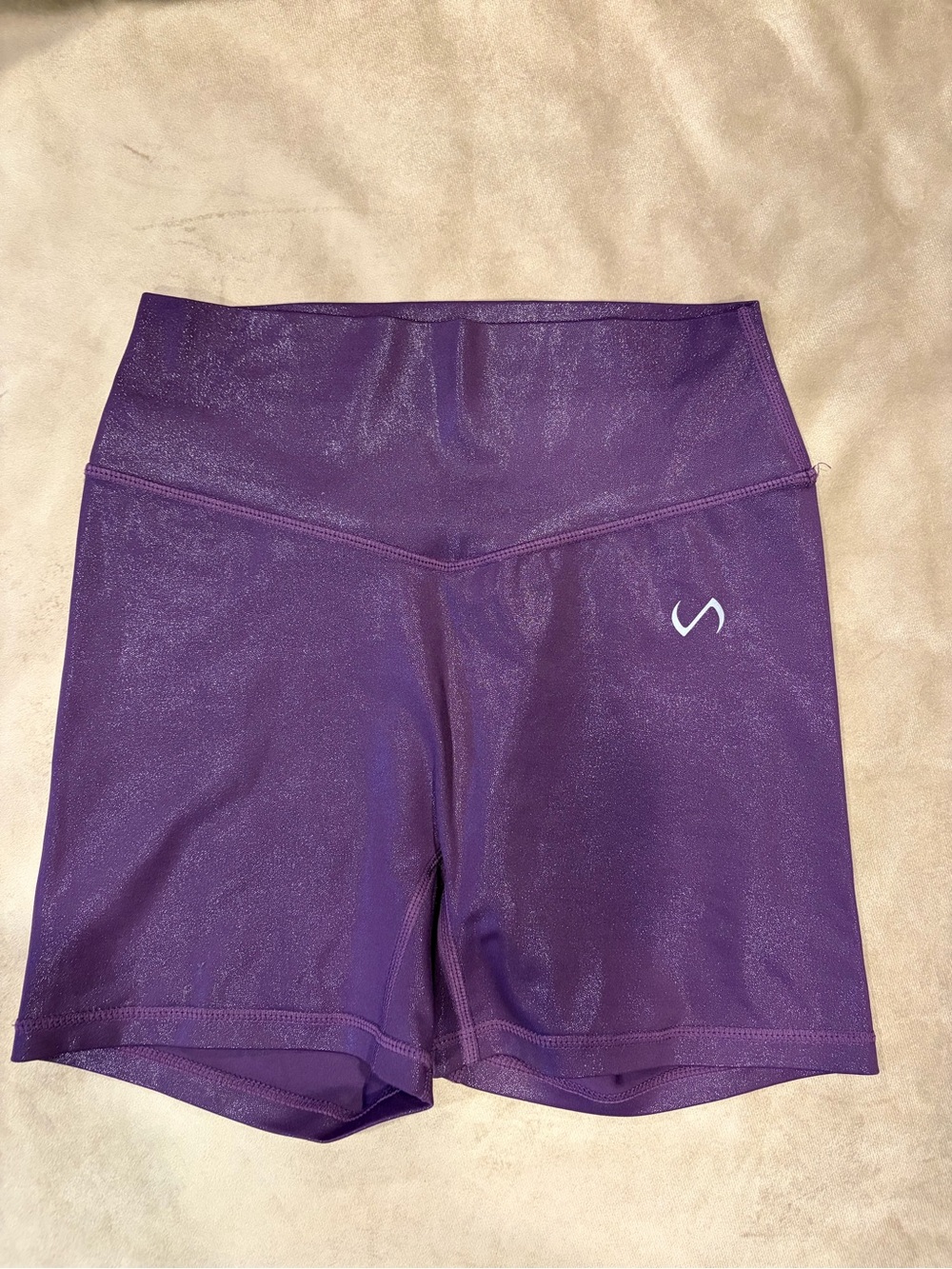 Women's Purple High-Waist Bike Shorts with Subtle Logo